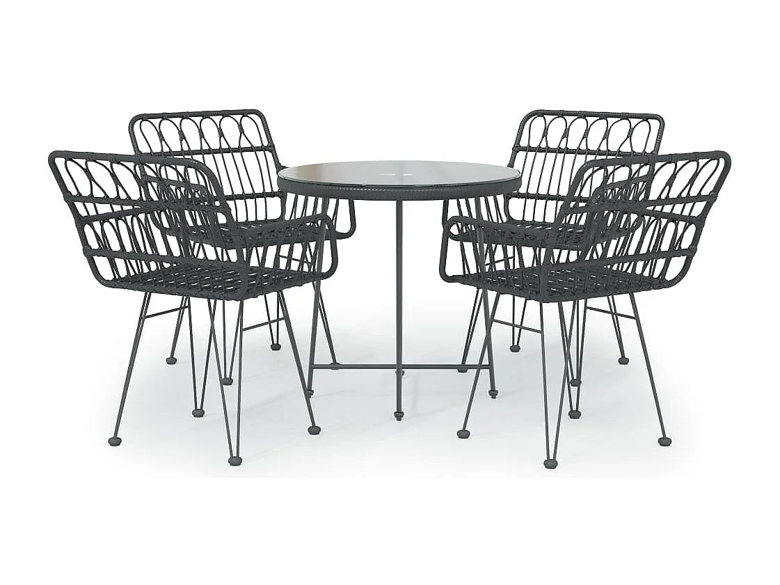 Lyrir  Ensemble à manger de jardin 5 pcs Noir Résine tressée