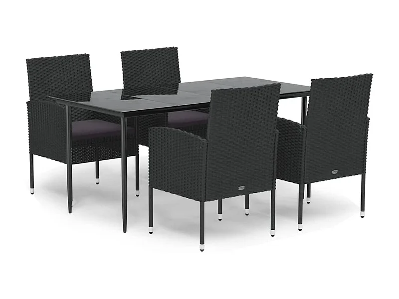 Nolira  Ensemble à manger de jardin coussins 5pcs Noir Résine tressée