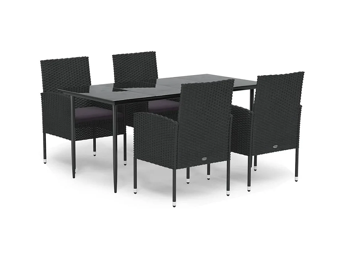 Nolira  Ensemble à manger de jardin coussins 5pcs Noir Résine tressée