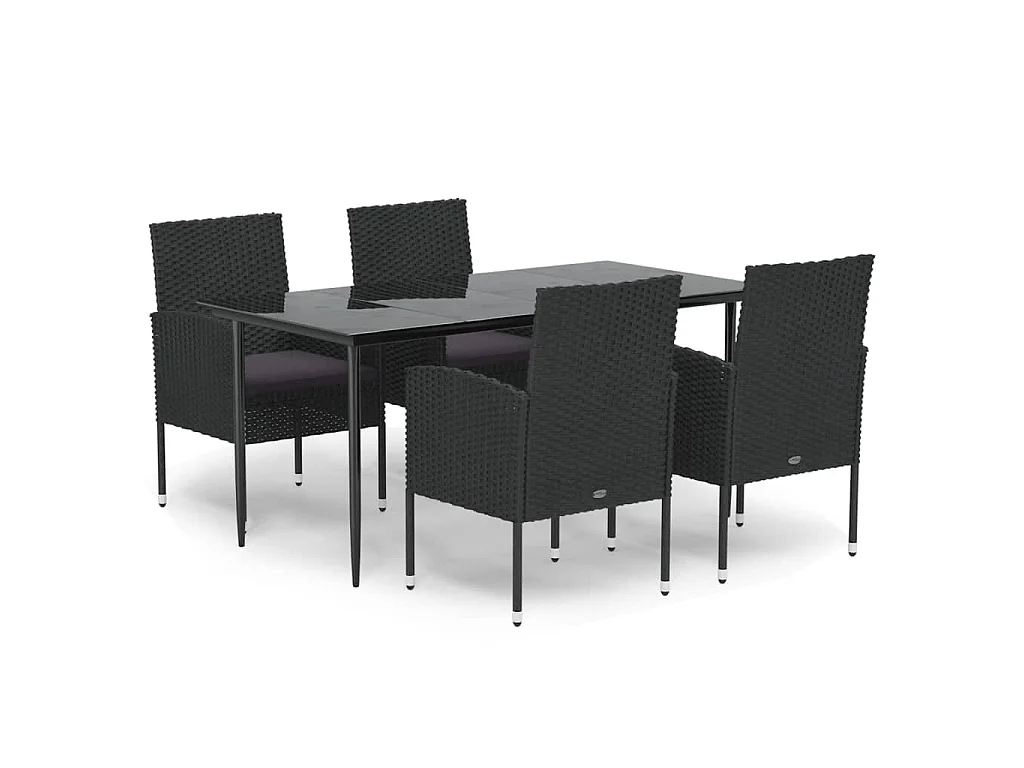 Nolira  Ensemble à manger de jardin coussins 5pcs Noir Résine tressée