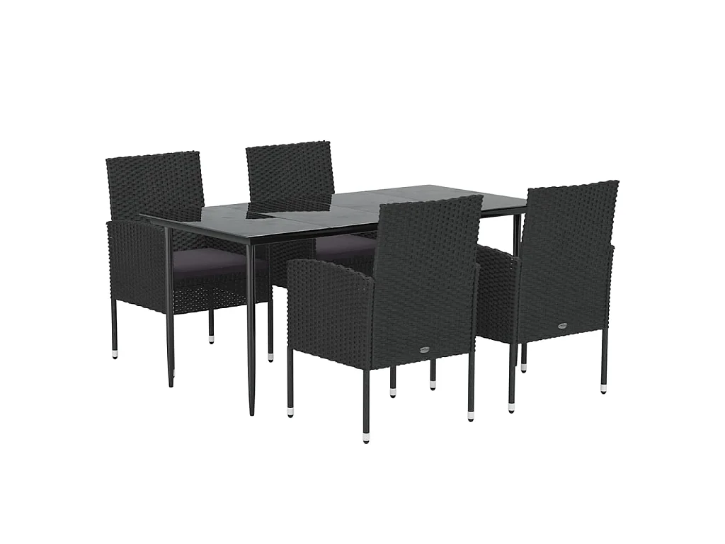 Nolira  Ensemble à manger de jardin coussins 5pcs Noir Résine tressée