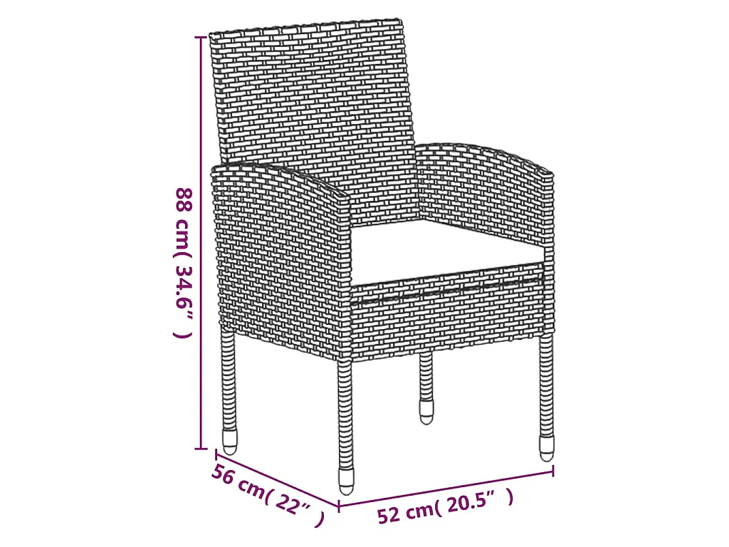 Nolira  Ensemble à manger de jardin coussins 5pcs Noir Résine tressée