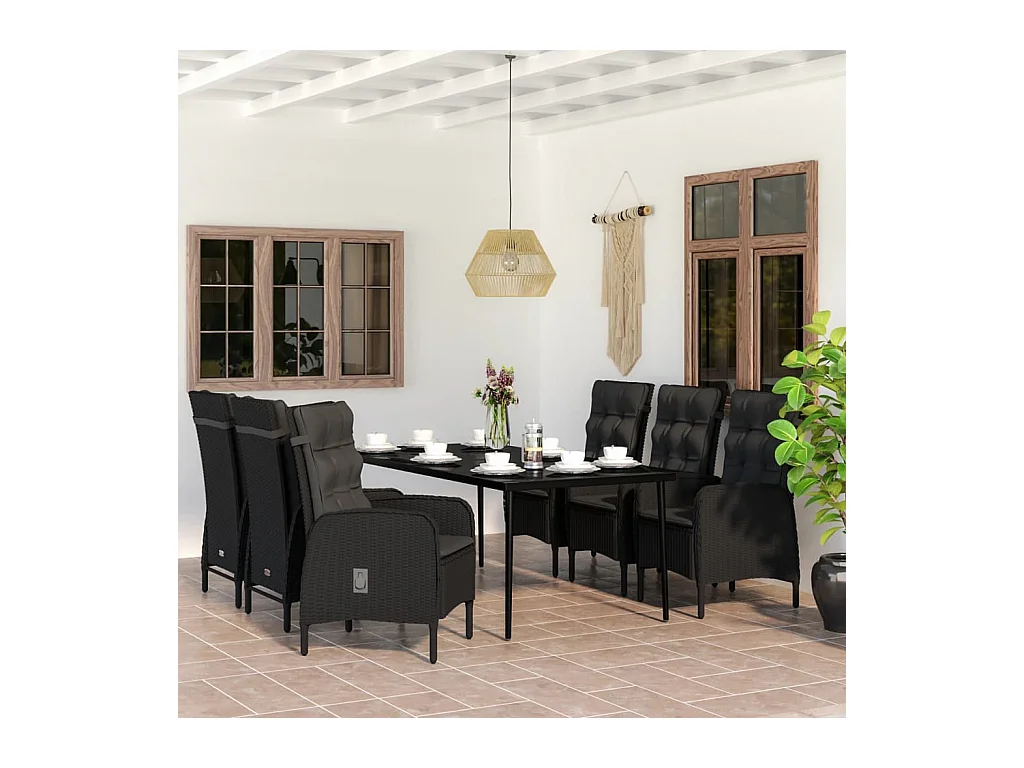 Vernon  Ensemble à manger de jardin avec coussins 7 pcs Noir