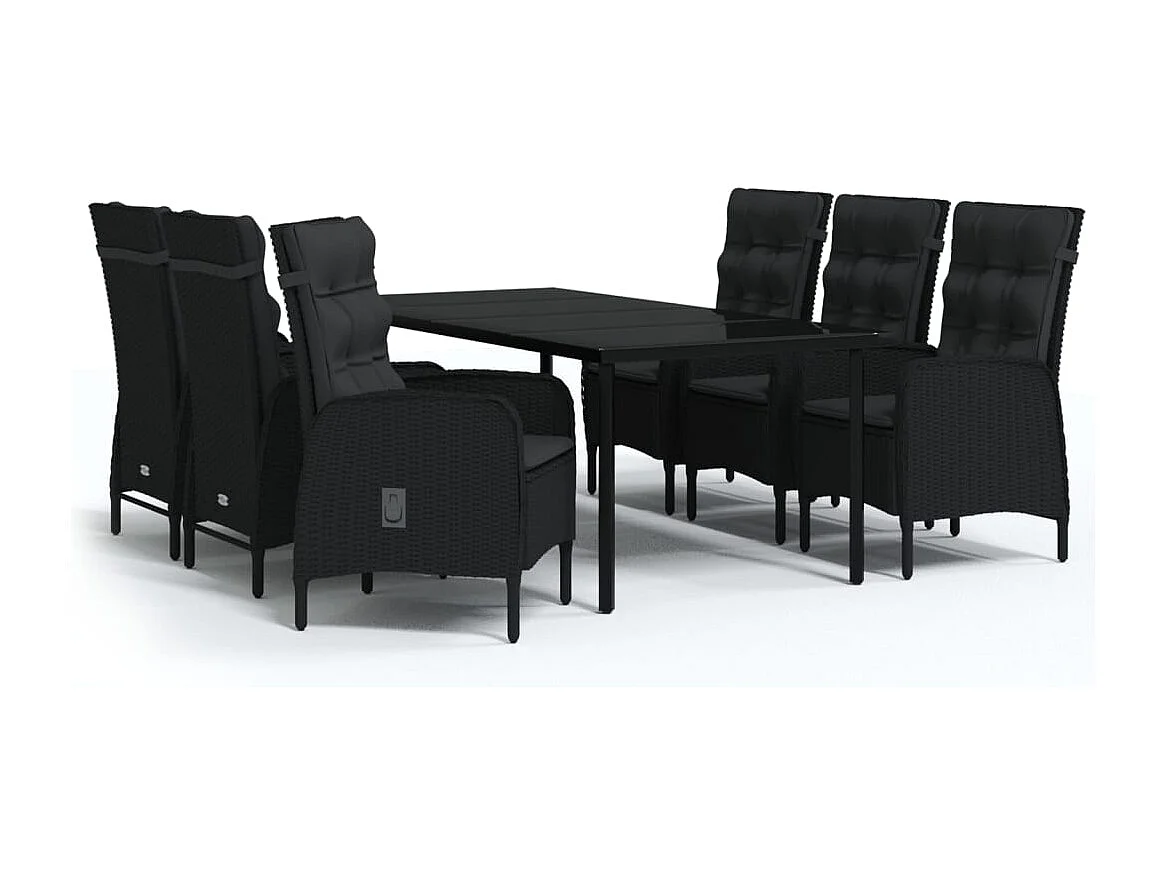 Vernon  Juego de comedor de jardín 7 piezas con cojines negro