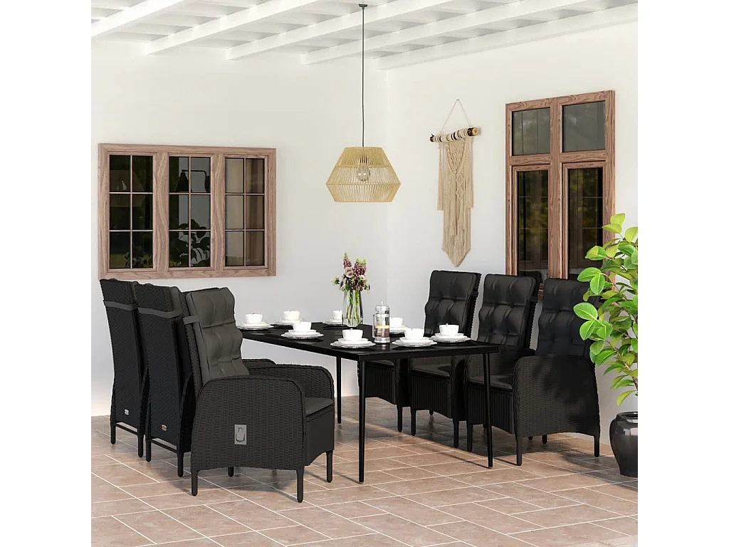 Vernon  Juego de comedor de jardín 7 piezas con cojines negro