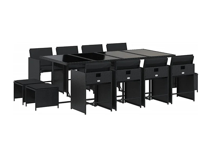 Enfield  Set comedor de jardín con cojines 13 pzas ratán sintético negro