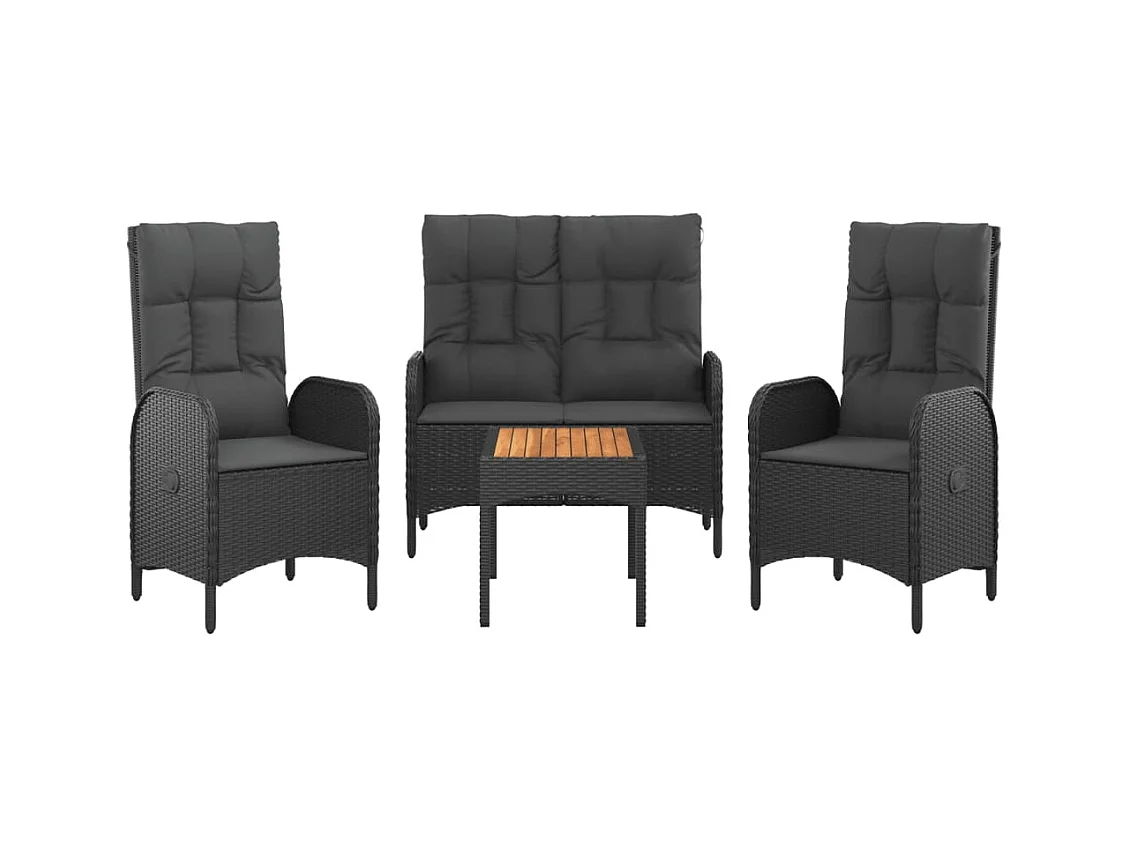 Holbaek  Ensemble à manger de jardin 4 pcs avec coussins noir