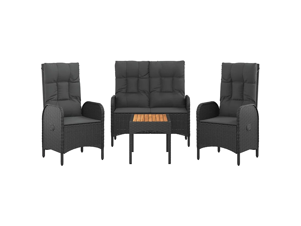 Holbaek  Ensemble à manger de jardin 4 pcs avec coussins noir