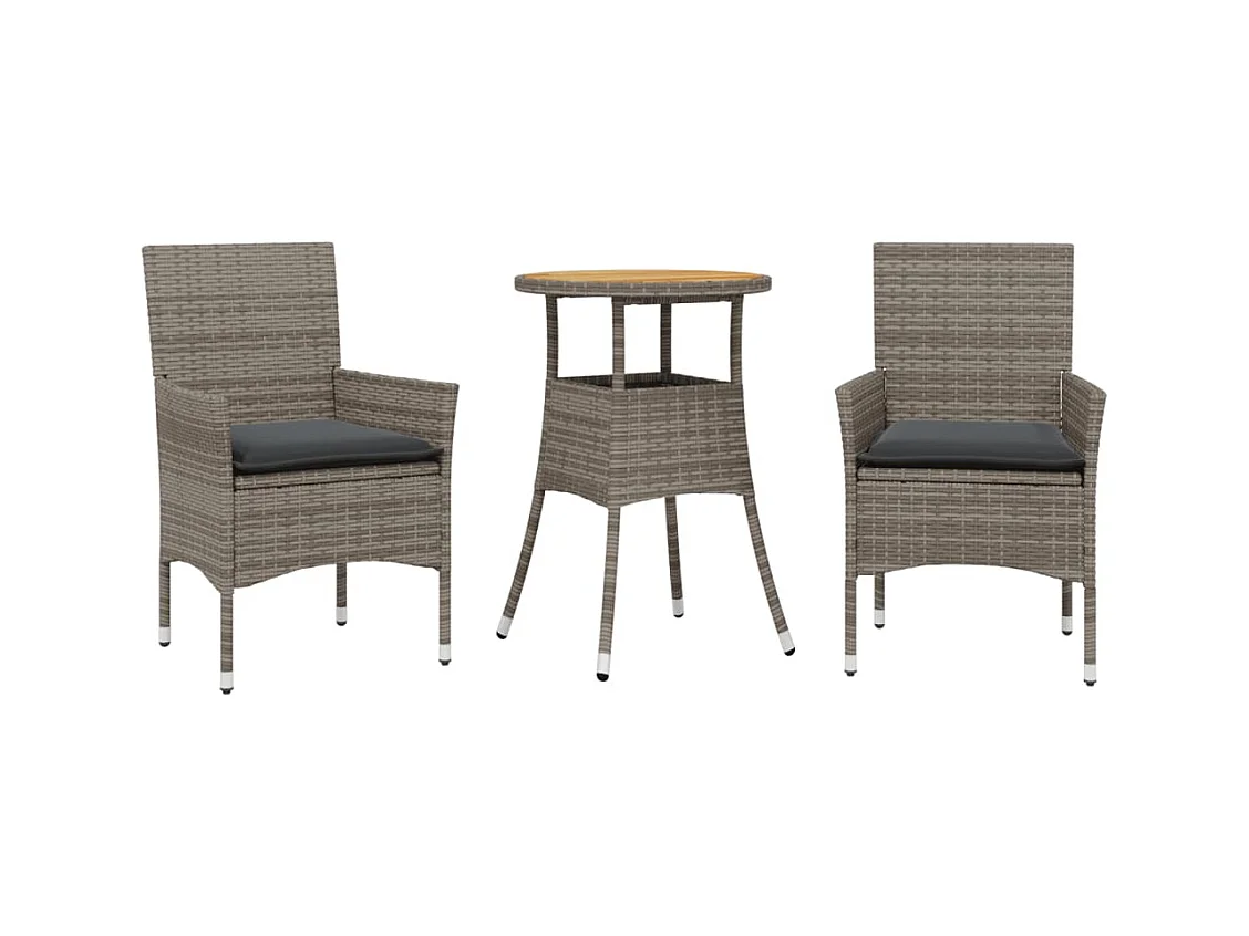 Grimkell  Ensemble à manger de jardin et coussins 3 pcs gris rotin acacia
