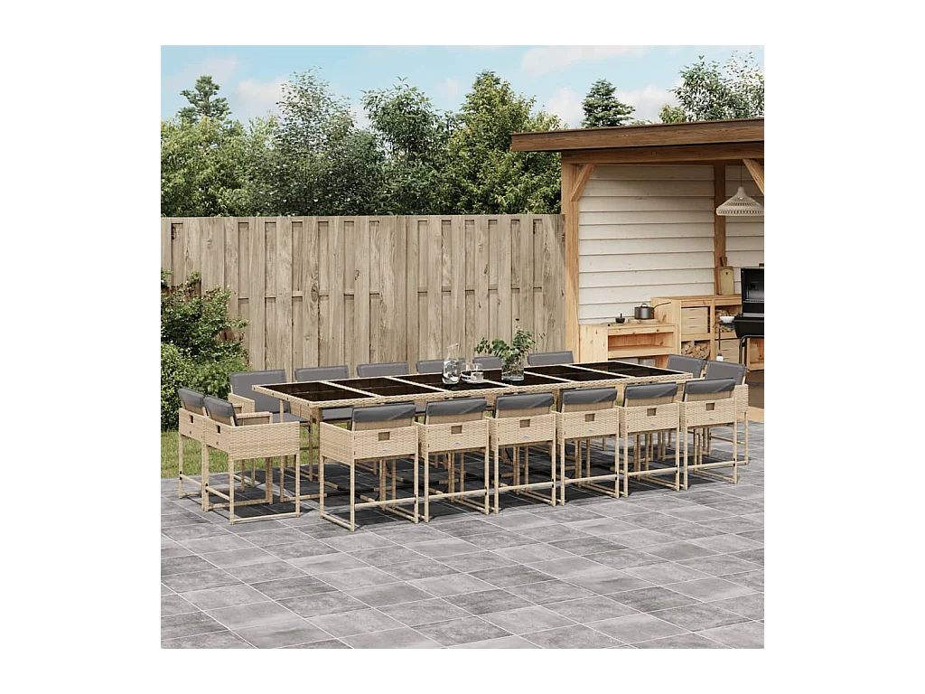 Brienne  17-delige Tuinset met kussens poly rattan gemengd beige