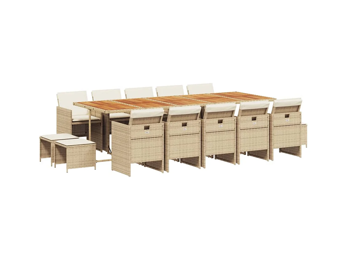 Bonno  Ensemble à manger de jardin et coussins 15 pcs beige