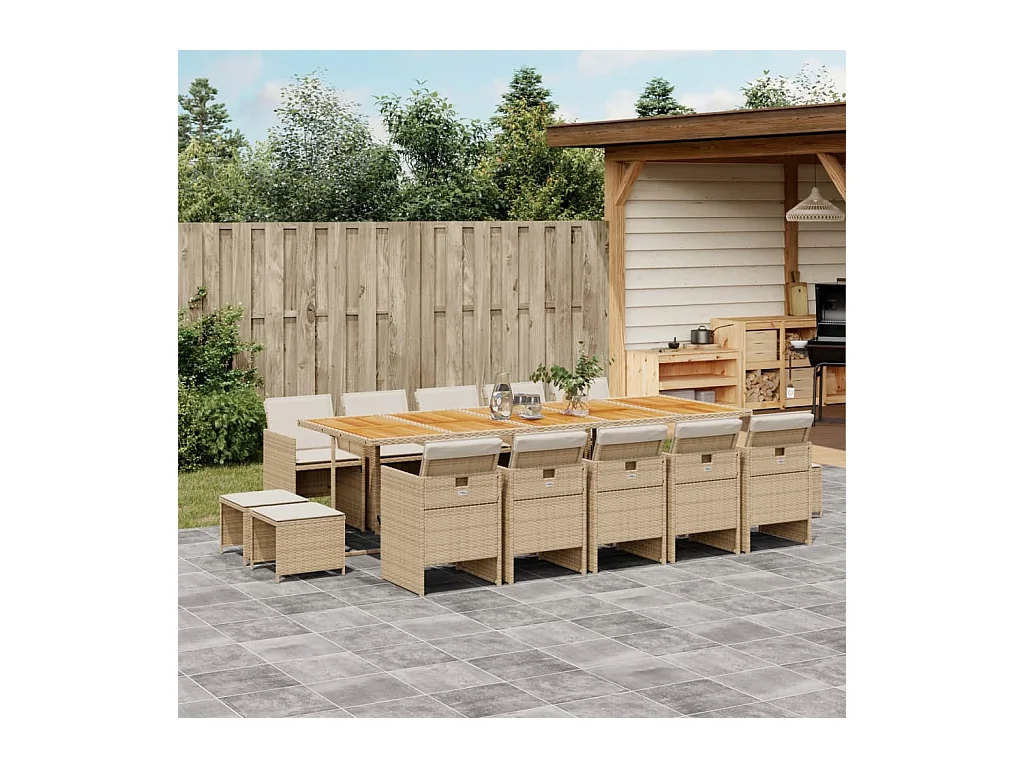 Bonno  Ensemble à manger de jardin et coussins 15 pcs beige