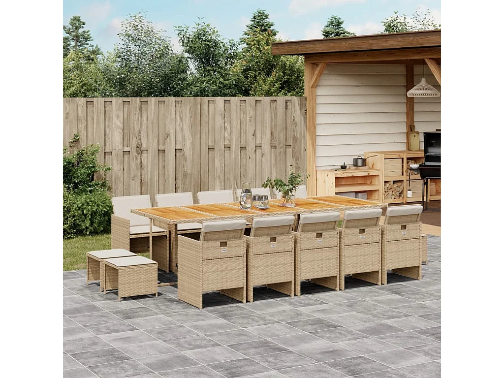 Bonno  Ensemble à manger de jardin et coussins 15 pcs beige