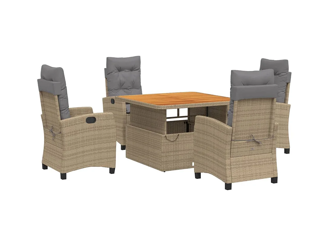 Necati  5-delige Tuinset met kussens poly rattan beige