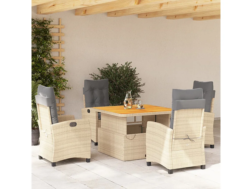Necati  5-delige Tuinset met kussens poly rattan beige