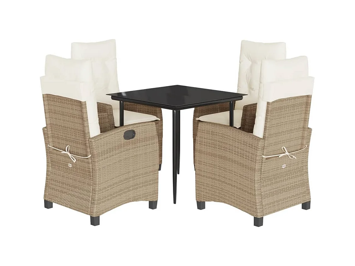 Agerskov  Ensemble à manger de jardin avec coussins 5pcs Beige poly rotin