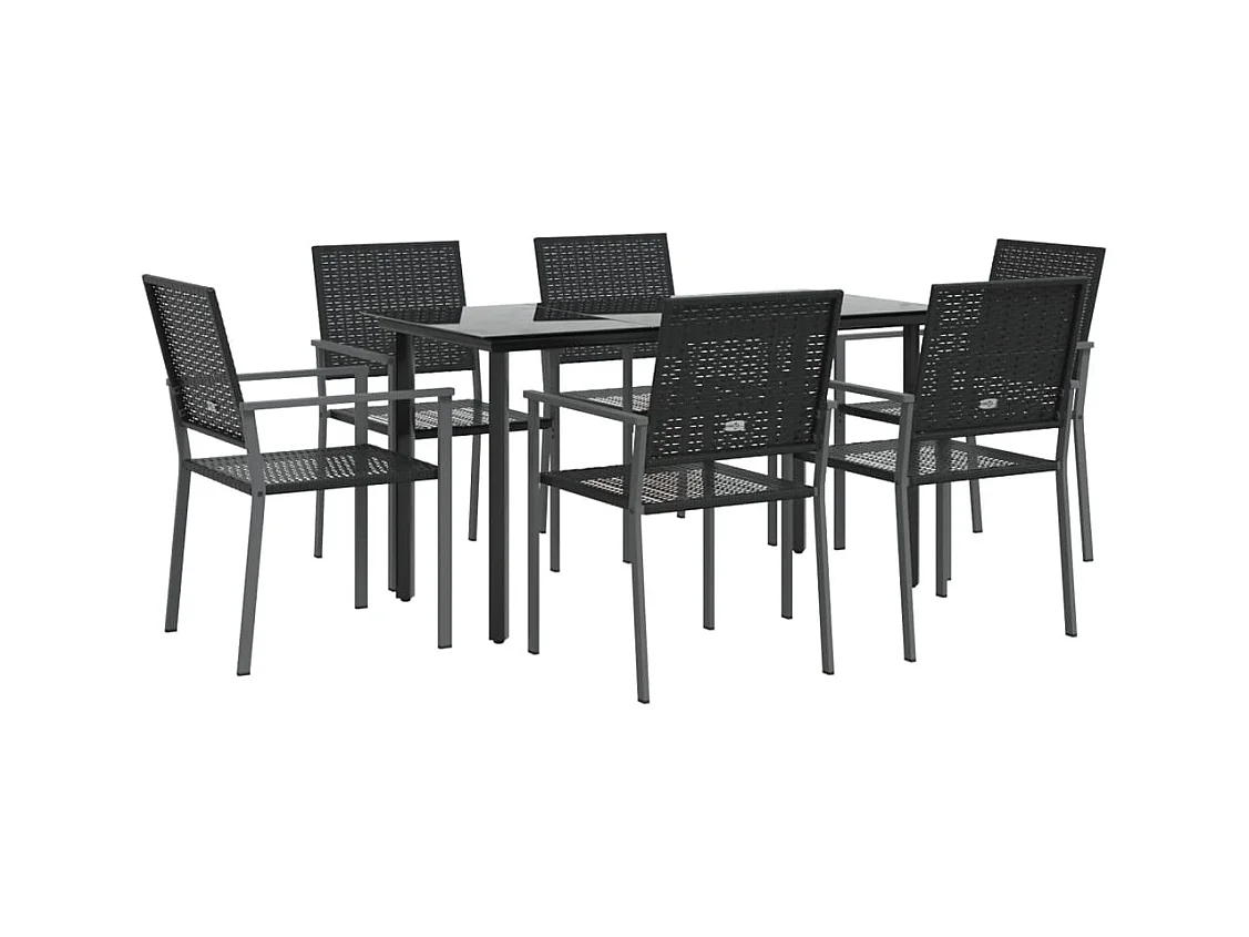 Timothy Scott  Ensemble à manger de jardin 7 pcs résine tressée acier