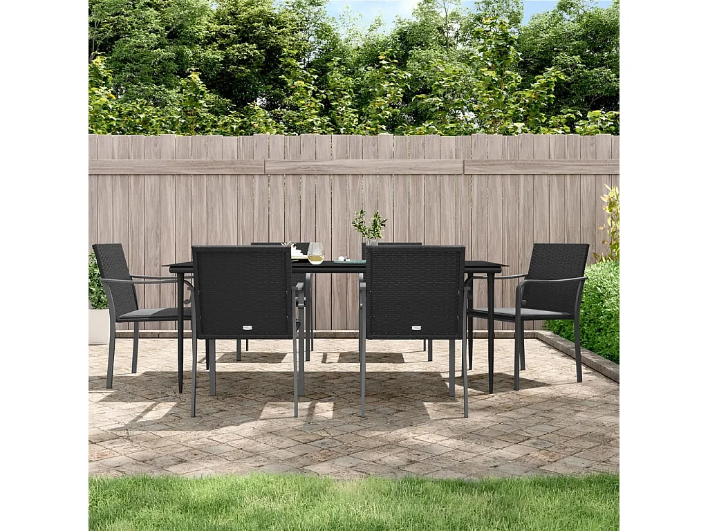 Tholen  Ensemble à manger de jardin 7 pcs coussins résine tressée acier