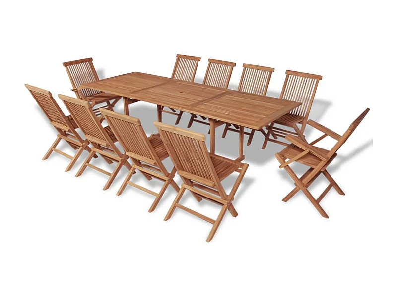 Garden Furniture -  11-delige Tuinset met klapstoelen massief teakhout