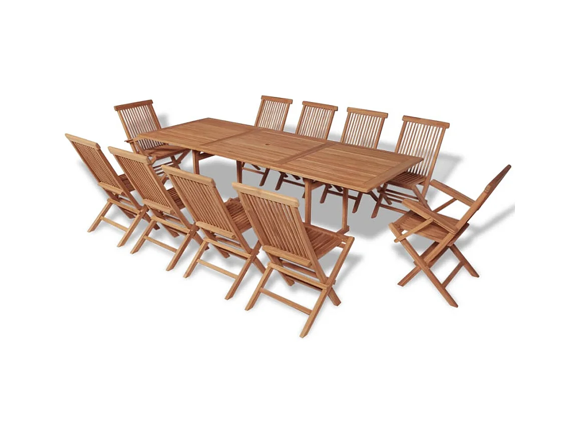 Garden Furniture -  Set comedor de jardín 11 pzas con sillas plegables teca maciza