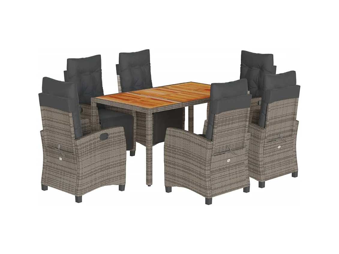 Torgryn  Ensemble à manger de jardin et coussins 7 pcs gris rotin