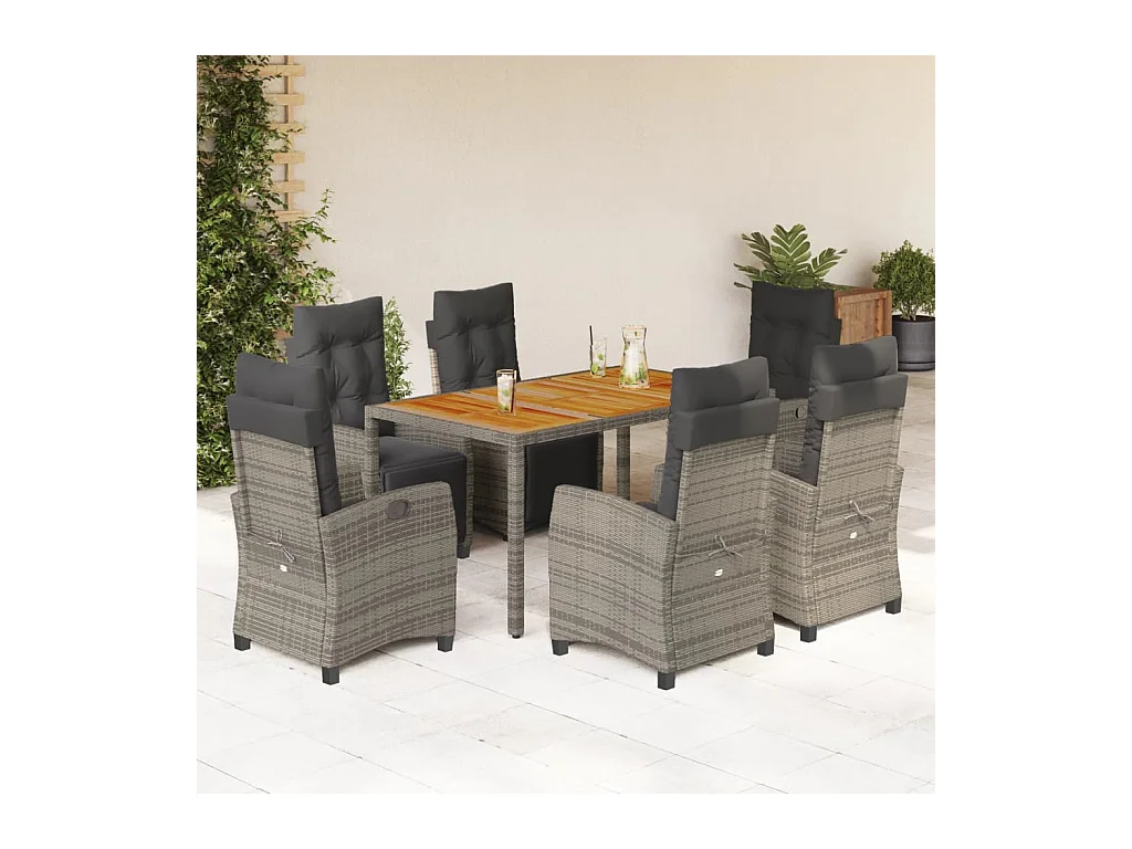 Torgryn  Ensemble à manger de jardin et coussins 7 pcs gris rotin