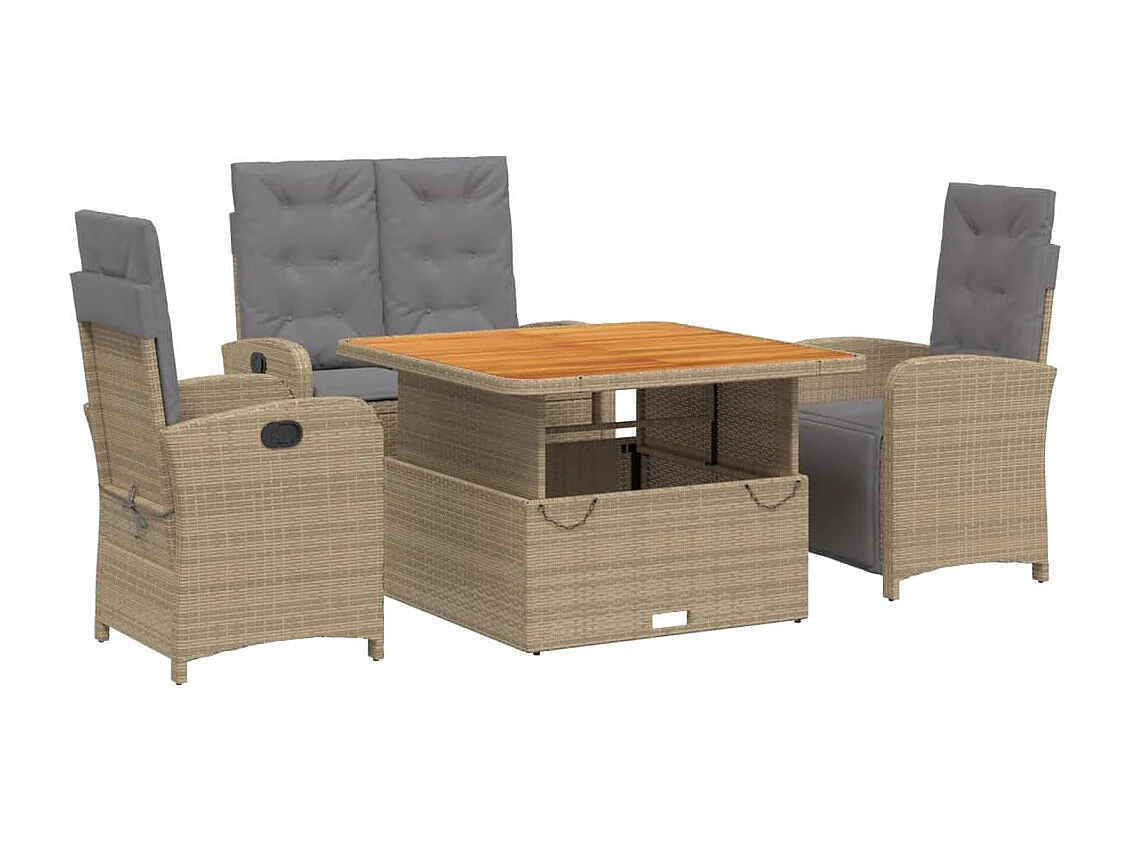 Margot  Ensemble à manger de jardin coussins 4 pcs beige résine tressée