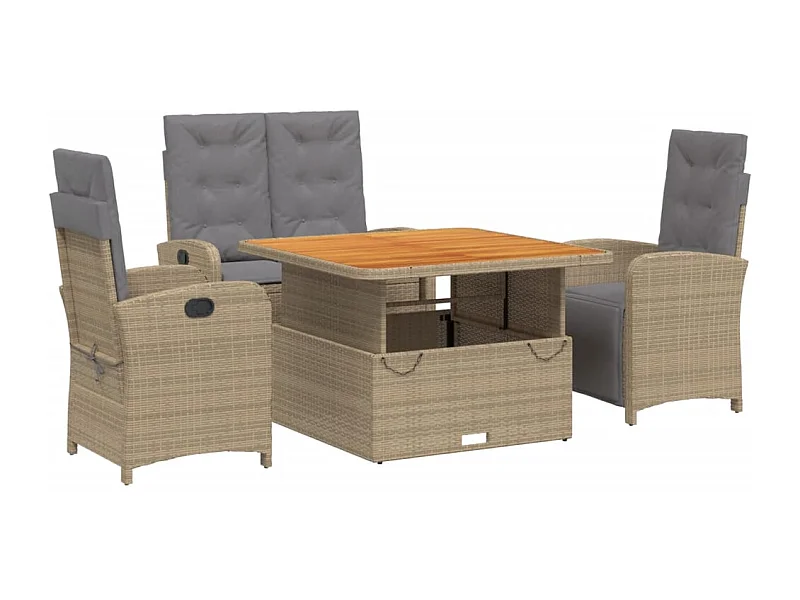 Margot  Ensemble à manger de jardin coussins 4 pcs beige résine tressée