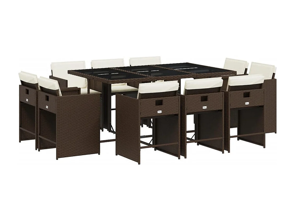 An Daingean  Ensemble à manger de jardin et coussins 11 pcs marron rotin