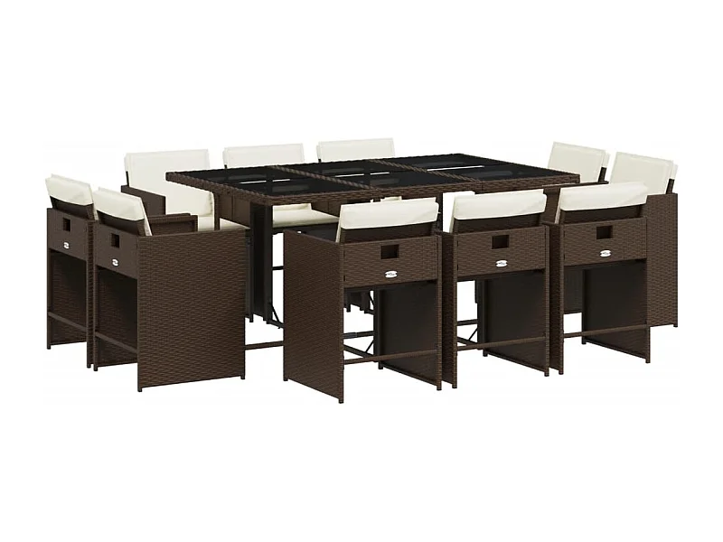 An Daingean  Ensemble à manger de jardin et coussins 11 pcs marron rotin