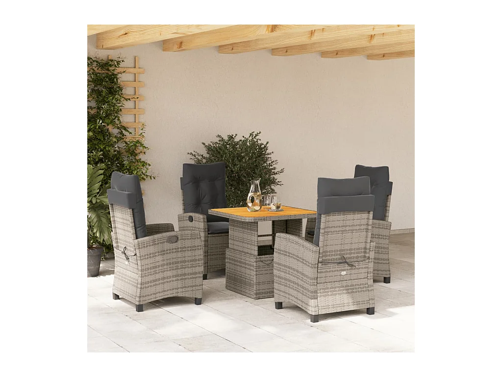 Spello  Ensemble à manger de jardin 5 pcs coussins gris résine tressée