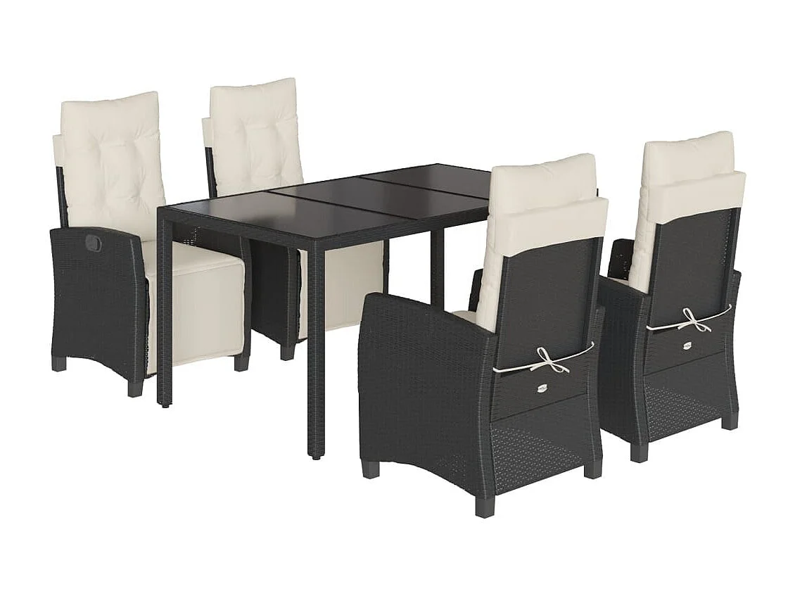 Vrikja  Ensemble à manger de jardin coussins 5pcs Noir Résine tressée