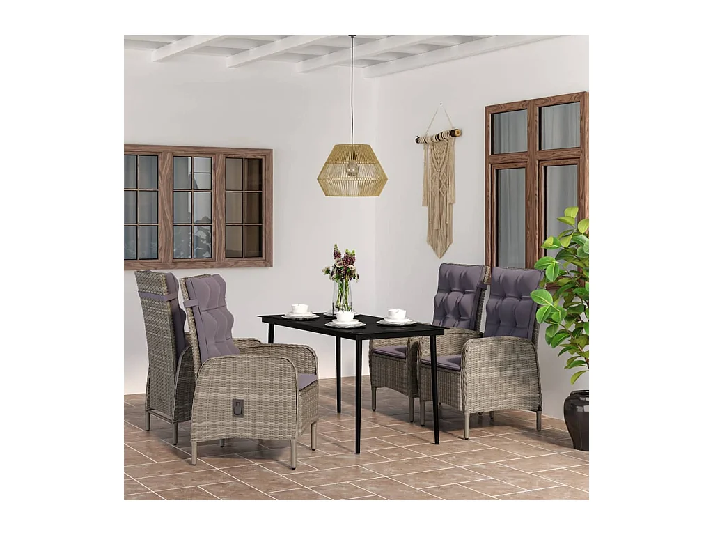 Vernon  Ensemble à manger de jardin et coussins 5pcs Gris/noir