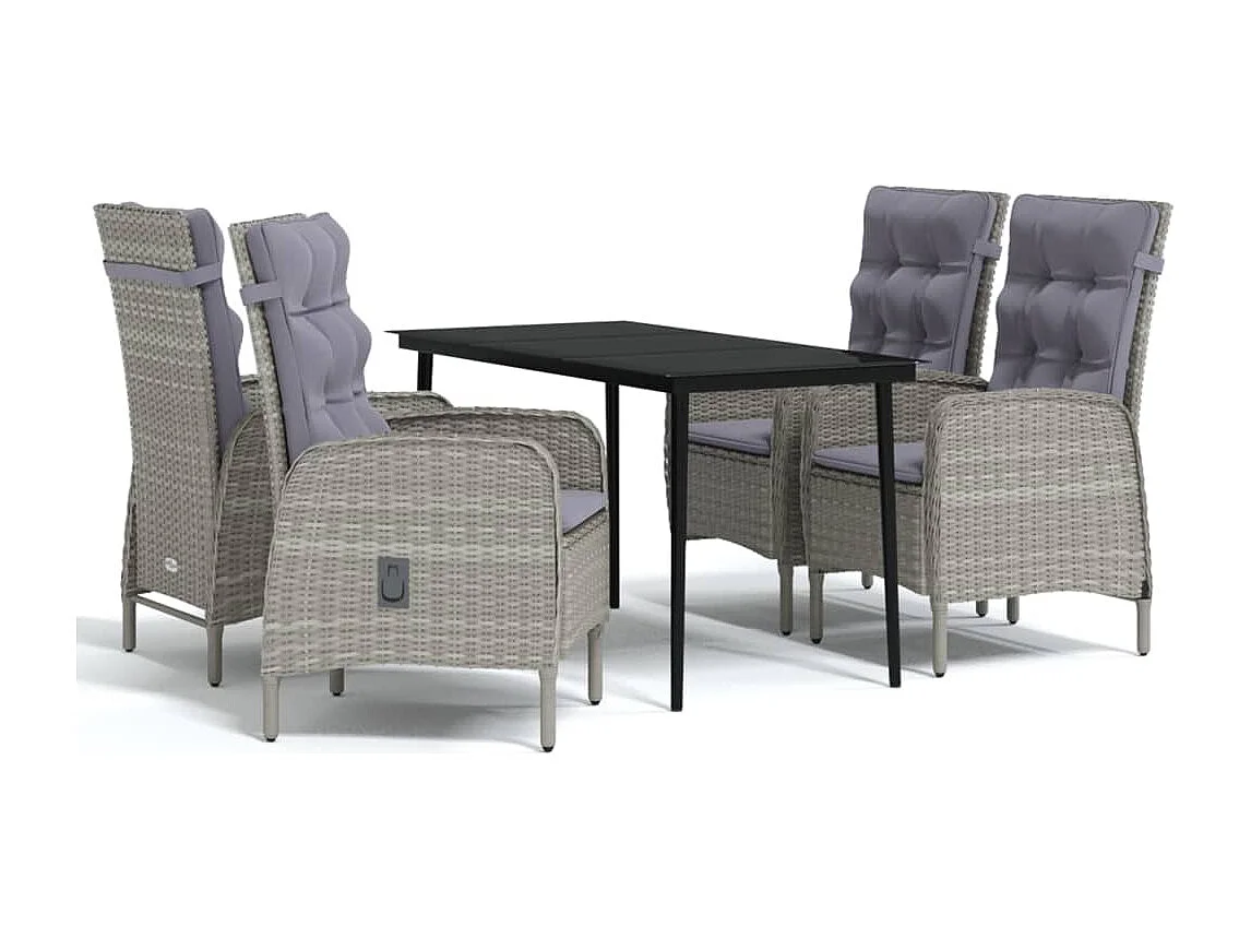 Vernon  Ensemble à manger de jardin et coussins 5pcs Gris/noir