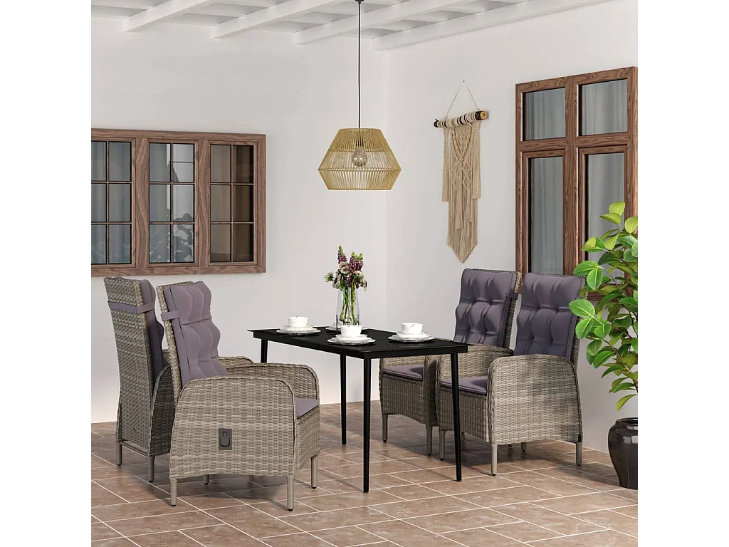 Vernon  Ensemble à manger de jardin et coussins 5pcs Gris/noir