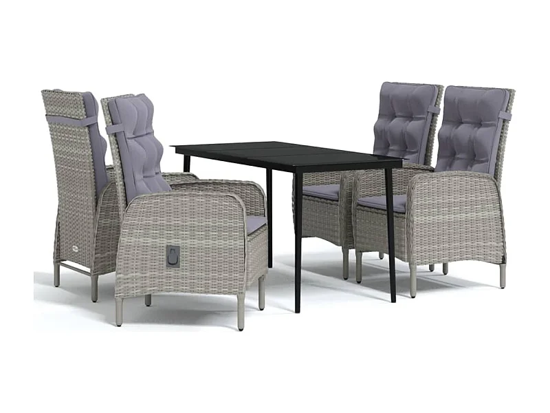 Vernon  Ensemble à manger de jardin et coussins 5pcs Gris/noir