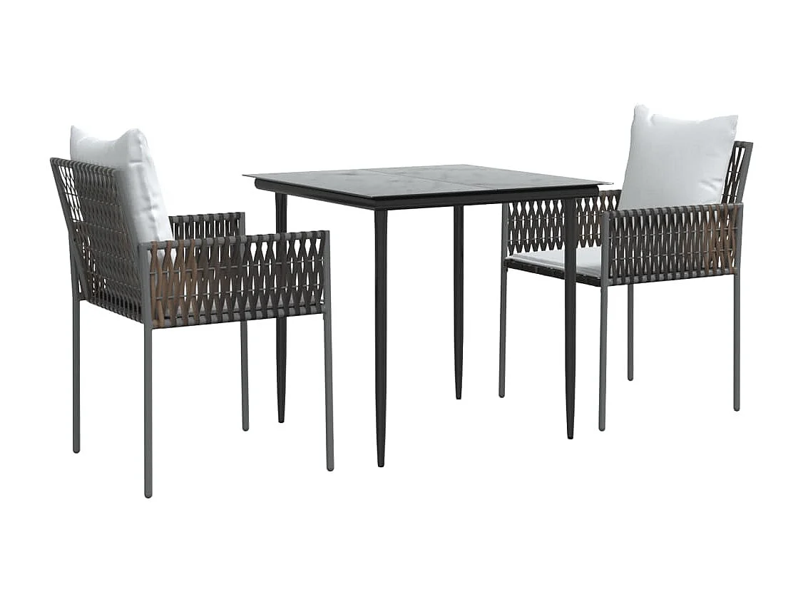 Blen  Ensemble à manger de jardin 3 pcs coussins résine tressée acier