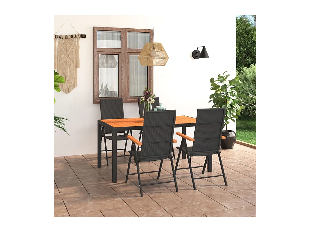 Garden Furniture -  Ensemble à manger de jardin 5 pcs noir et marron