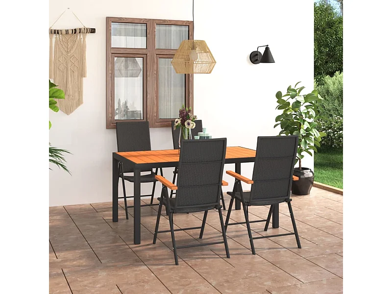 Garden Furniture -  Ensemble à manger de jardin 5 pcs noir et marron