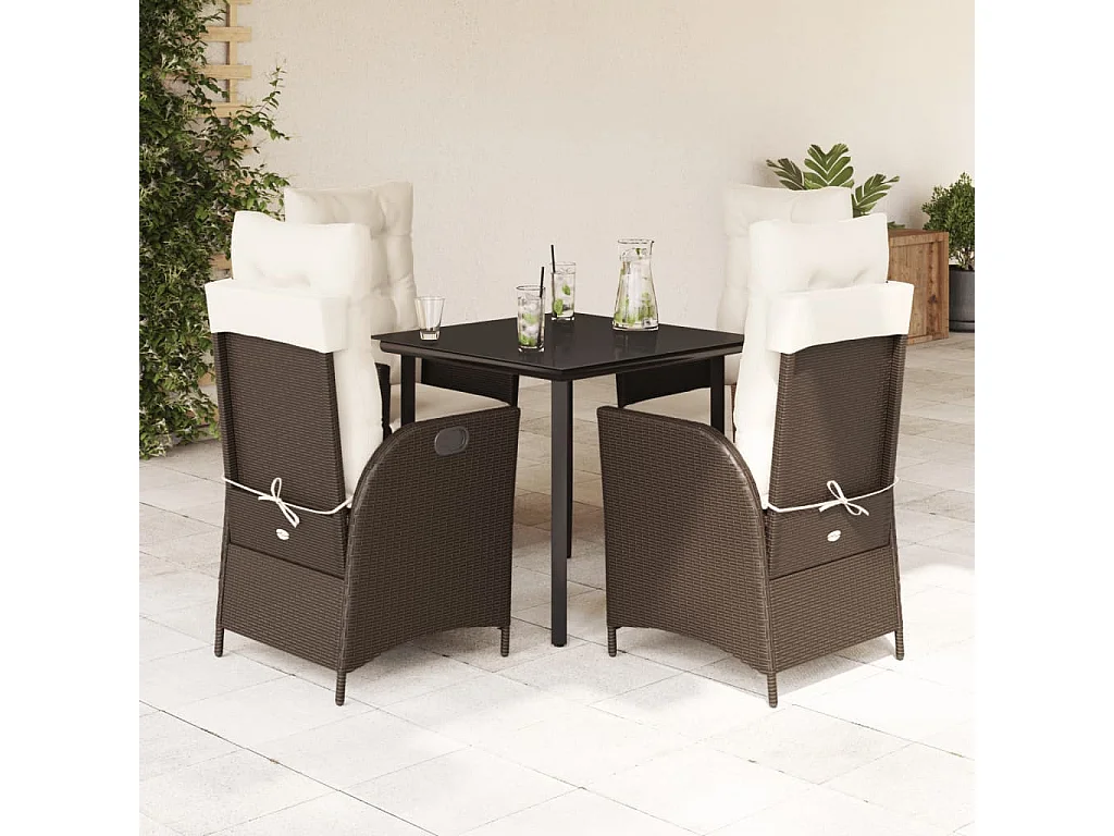 Vessira  Ensemble à manger de jardin 5 pcs et coussins marron poly rotin