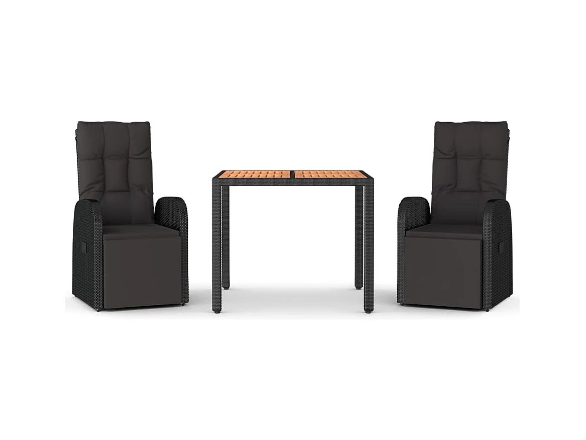 Garden Furniture -  Ensemble à manger de jardin 3 pcs Noir Poly rotin et acacia