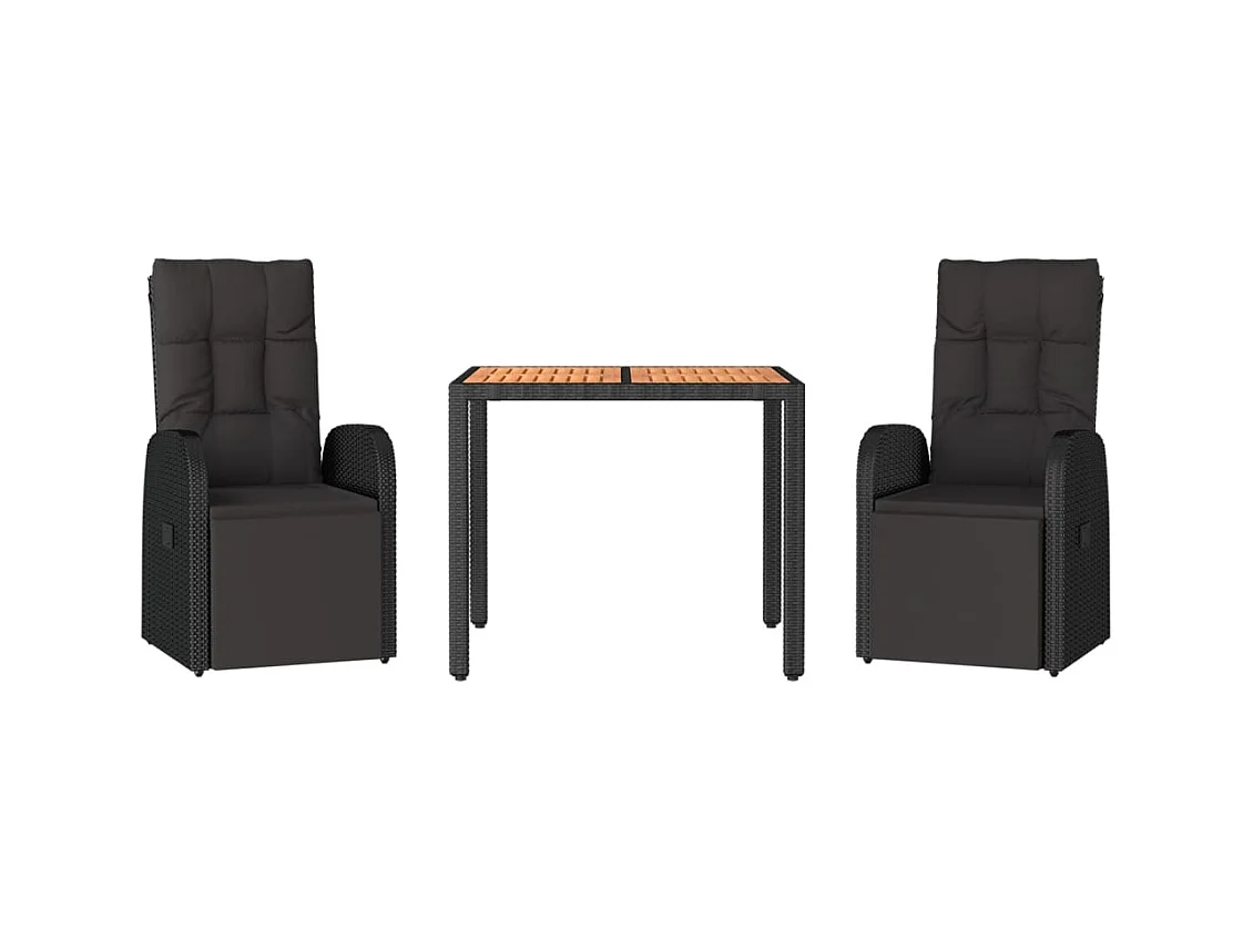 Garden Furniture -  Ensemble à manger de jardin 3 pcs Noir Poly rotin et acacia