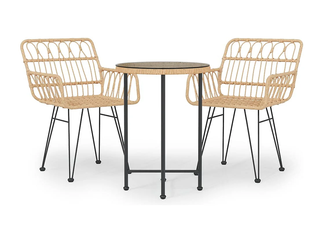 Ranua  Juego de comedor de jardín 3 piezas ratán sintético