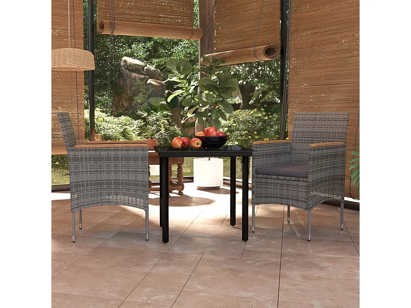 Union  3-delige Tuinset met kussens grijs en zwart