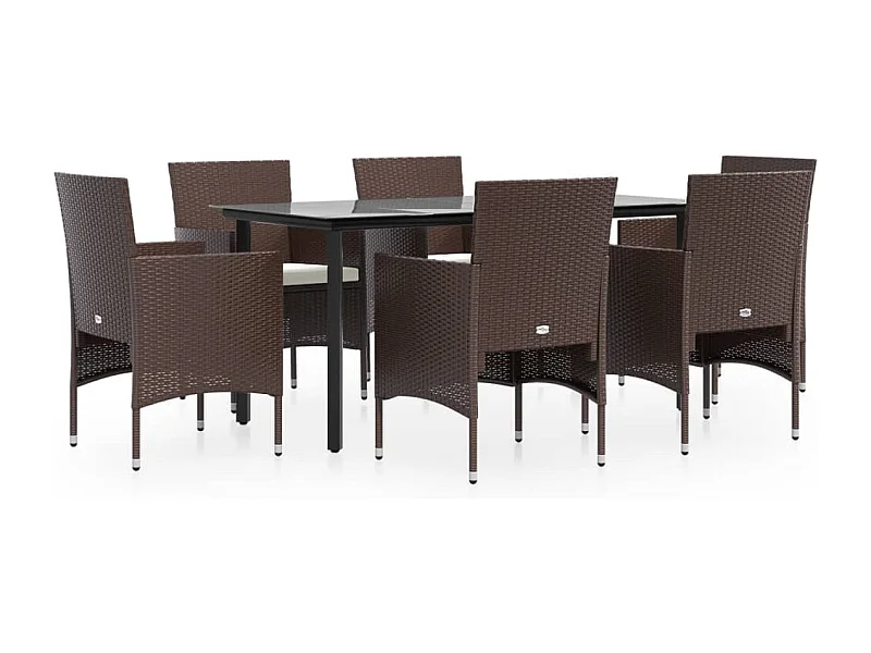 Hillsboro  Ensemble à manger de jardin coussins 7 pcs Marron/noir