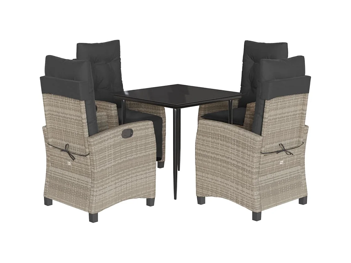 Roland  Ensemble à manger de jardin et coussins 5 pcs gris clair rotin