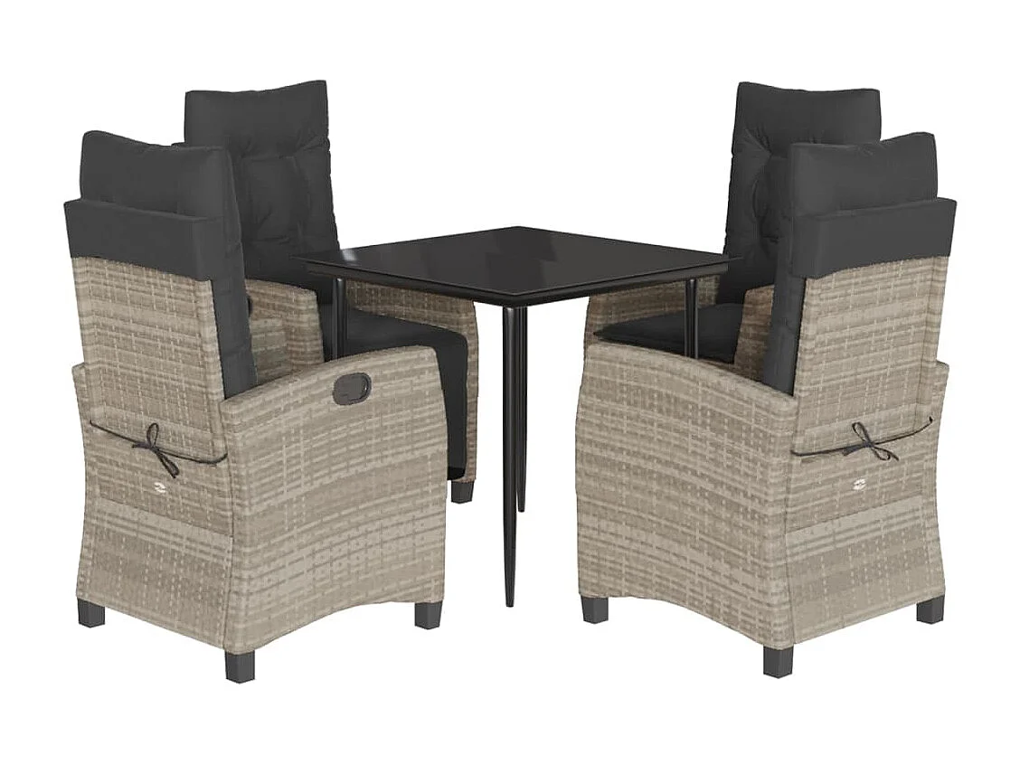 Roland  Ensemble à manger de jardin et coussins 5 pcs gris clair rotin