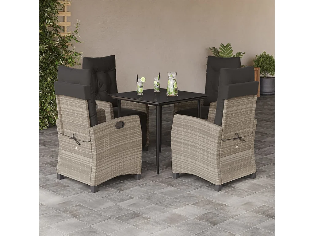 Roland  Ensemble à manger de jardin et coussins 5 pcs gris clair rotin