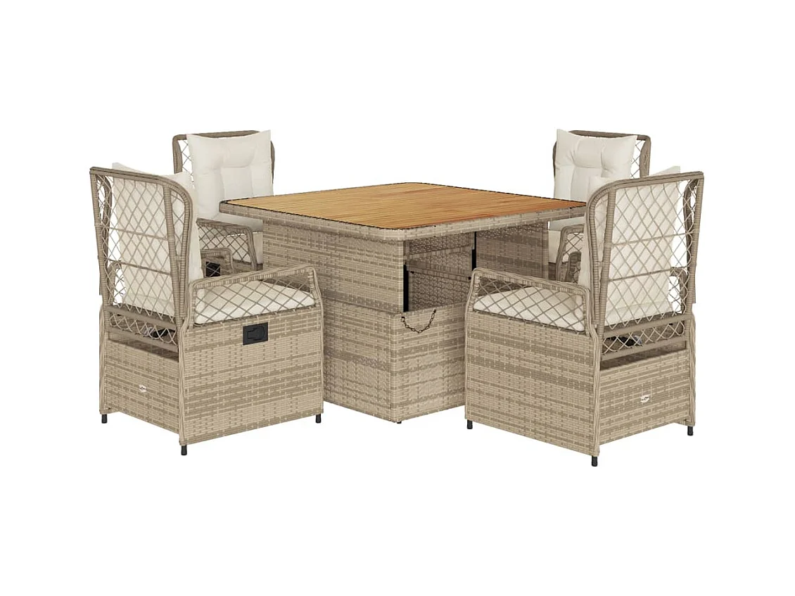 Ylva  5-delige Tuinset met kussens poly rattan beige
