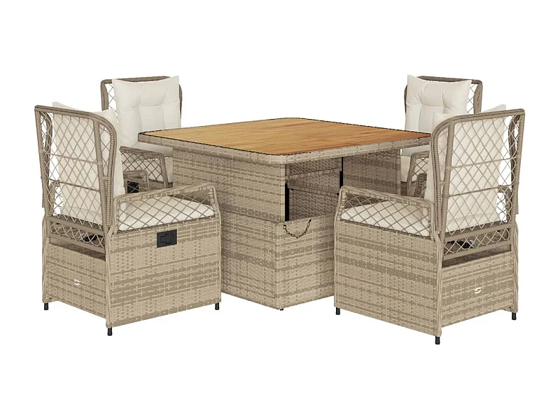 Ylva  Ensemble à manger de jardin avec coussins 5pcs Beige poly rotin